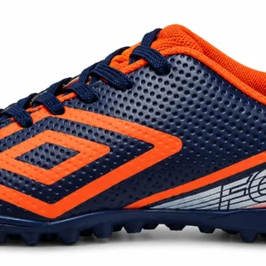 Chuteira Society Umbro Force 2 Azul-Marinho e Laranja.