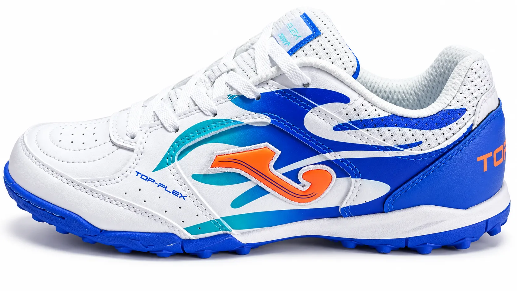 Chuteira Joma Top Flex Infantil Society branca e azul